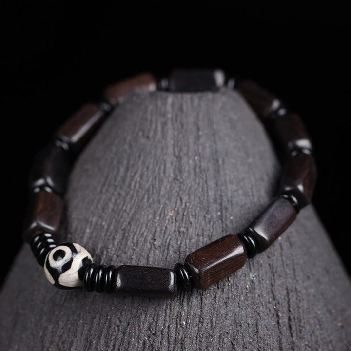 BWOOOH Ebony Wood Rectangular Beads Dzi Bead Balance Bracelet