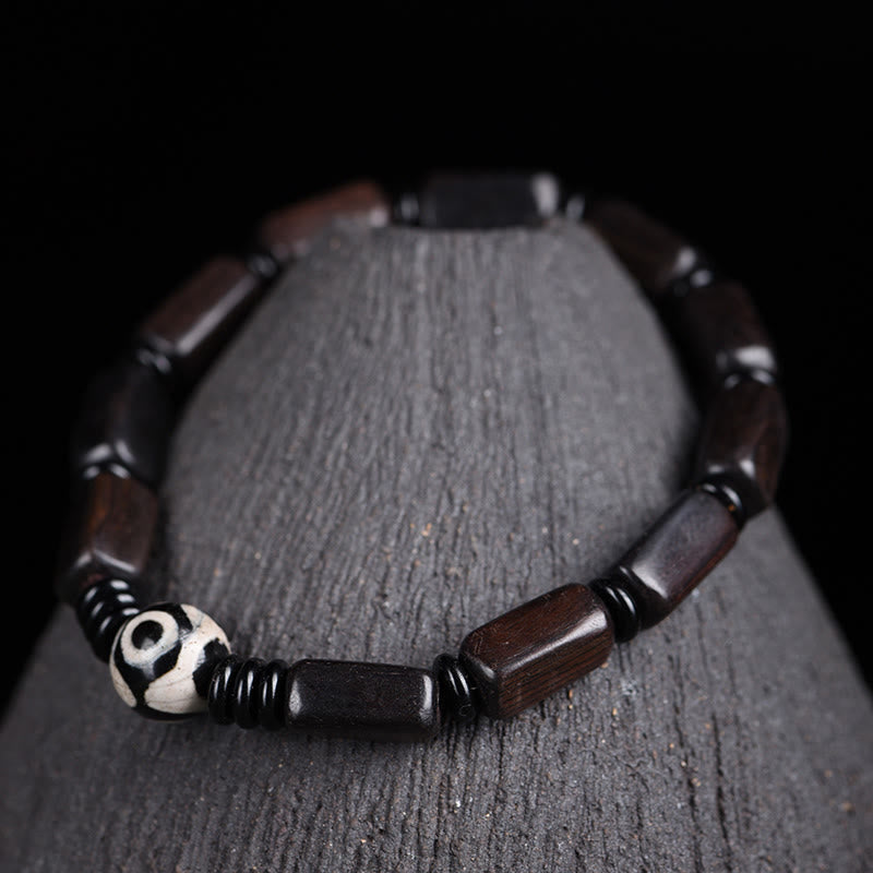 BWOOOH Ebony Wood Rectangular Beads Dzi Bead Balance Bracelet