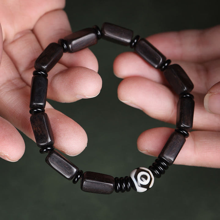 BWOOOH Ebony Wood Rectangular Beads Dzi Bead Balance Bracelet