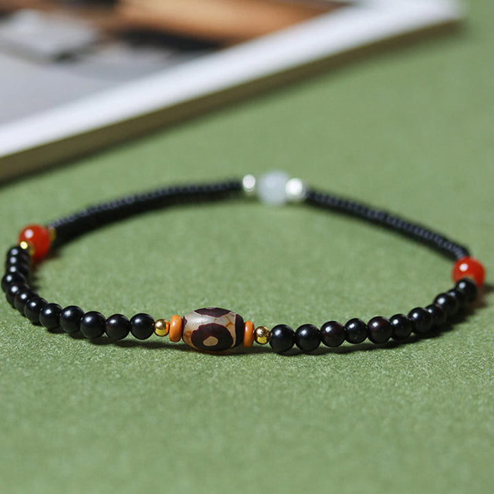 BWOOOH Ebony Sandalwood Green Sandalwood Dzi Bead Balance Calm Double Wrap Bracelet