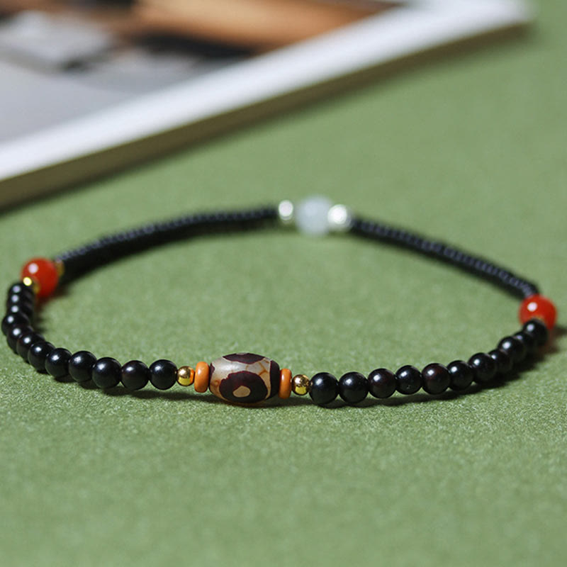 BWOOOH Ebony Sandalwood Green Sandalwood Dzi Bead Balance Calm Double Wrap Bracelet