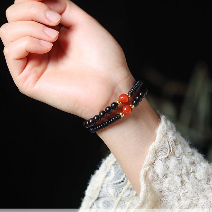 BWOOOH Ebony Sandalwood Green Sandalwood Dzi Bead Balance Calm Double Wrap Bracelet