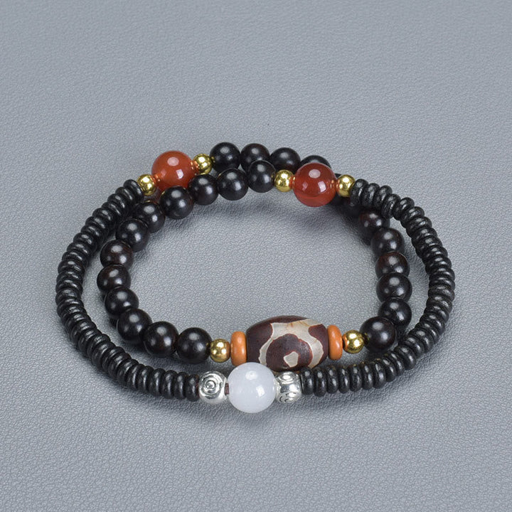 BWOOOH Ebony Sandalwood Green Sandalwood Dzi Bead Balance Calm Double Wrap Bracelet