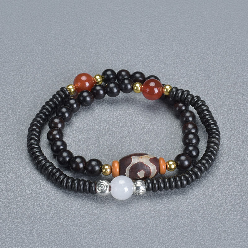 BWOOOH Ebony Sandalwood Green Sandalwood Dzi Bead Balance Calm Double Wrap Bracelet