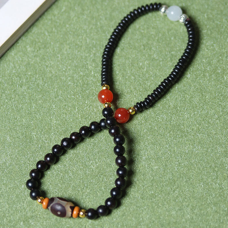 BWOOOH Ebony Sandalwood Green Sandalwood Dzi Bead Balance Calm Double Wrap Bracelet