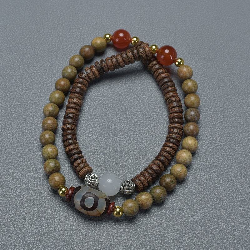 BWOOOH Ebony Sandalwood Green Sandalwood Dzi Bead Balance Calm Double Wrap Bracelet