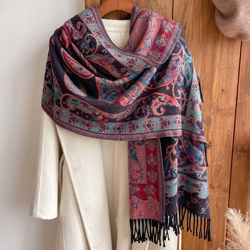 BWOOOH Tibetan Cashew Flower Tassel Shawl Fall Winter Coz