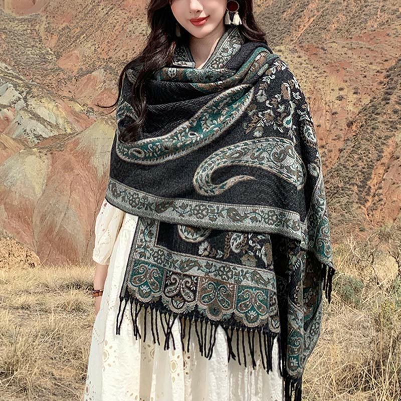 BWOOOH Tibetan Cashew Flower Tassel Shawl Fall Winter Coz