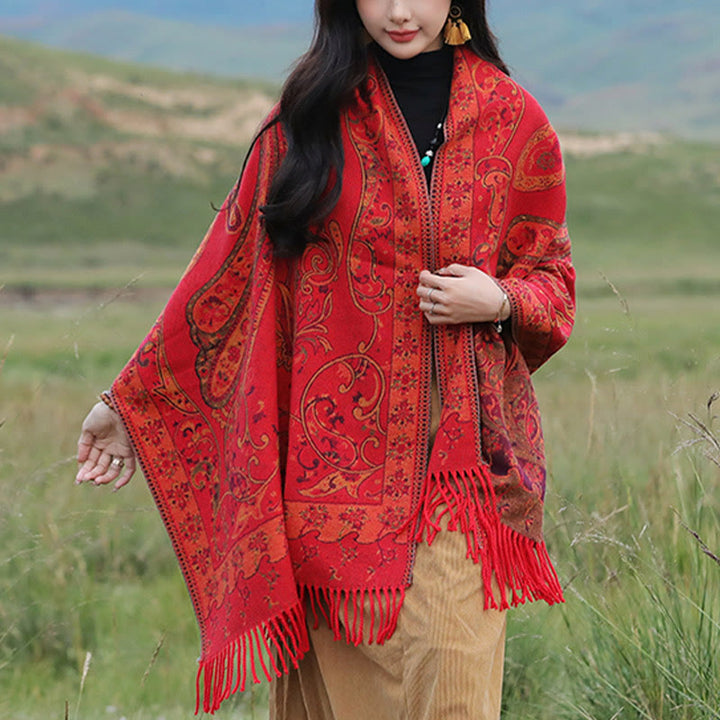 BWOOOH Tibetan Cashew Flower Tassel Shawl Fall Winter Coz