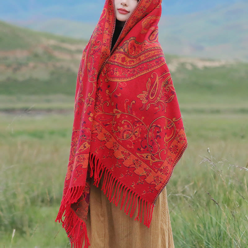 BWOOOH Tibetan Cashew Flower Tassel Shawl Fall Winter Coz