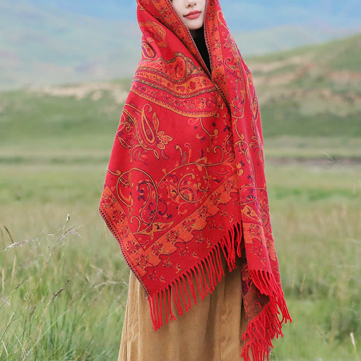 BWOOOH Tibetan Cashew Flower Tassel Shawl Fall Winter Coz