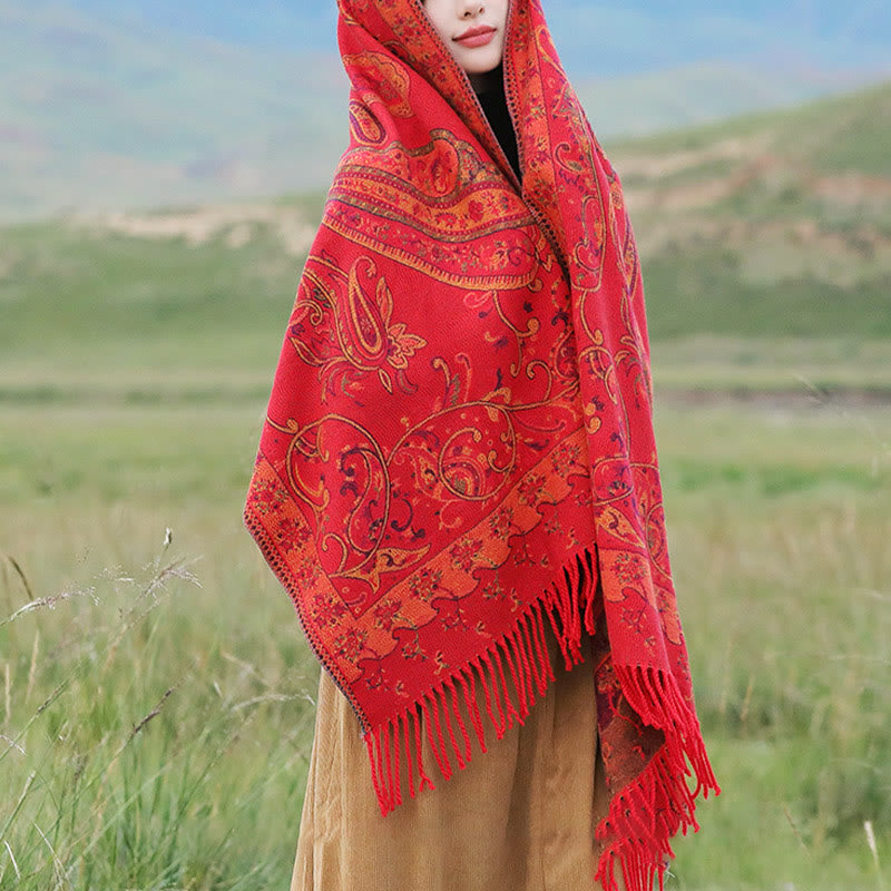BWOOOH Tibetan Cashew Flower Tassel Shawl Fall Winter Coz