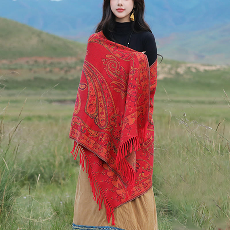 BWOOOH Tibetan Cashew Flower Tassel Shawl Fall Winter Coz