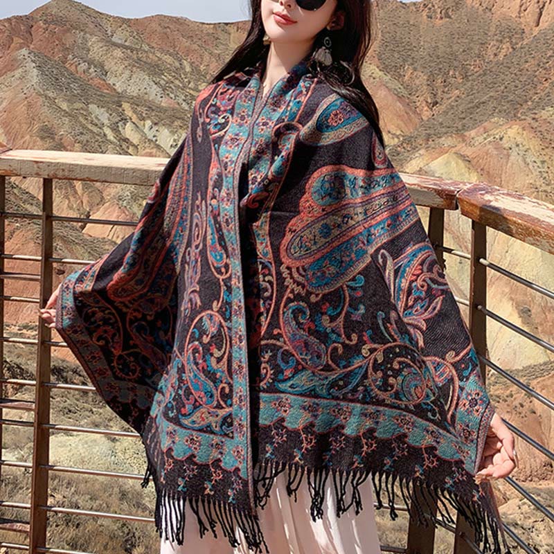 BWOOOH Tibetan Cashew Flower Tassel Shawl Fall Winter Coz