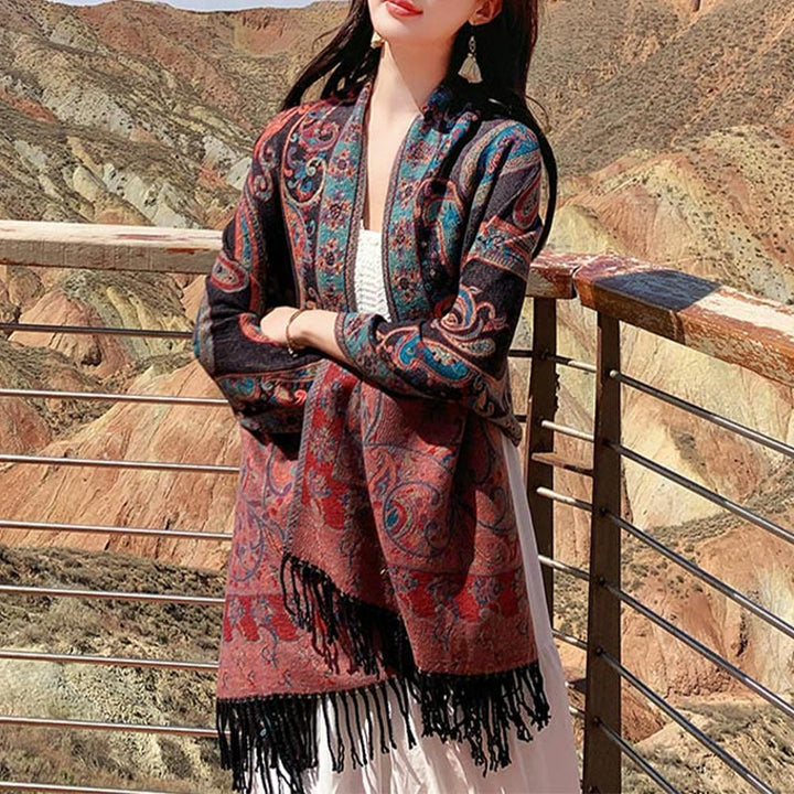 BWOOOH Tibetan Cashew Flower Tassel Shawl Fall Winter Coz