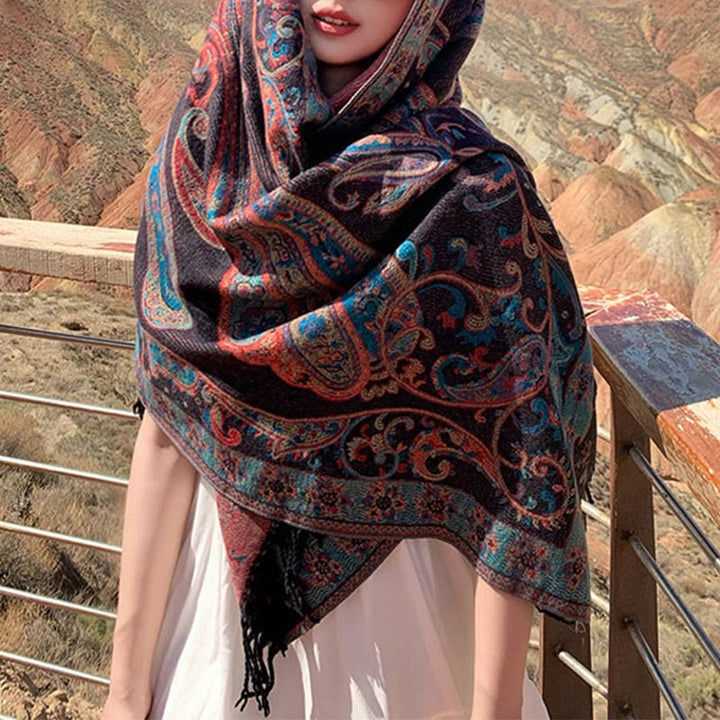 BWOOOH Tibetan Cashew Flower Tassel Shawl Fall Winter Coz