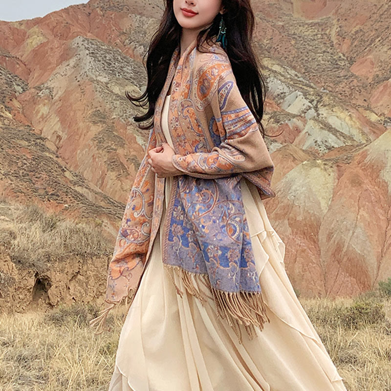 BWOOOH Tibetan Cashew Flower Tassel Shawl Fall Winter Coz