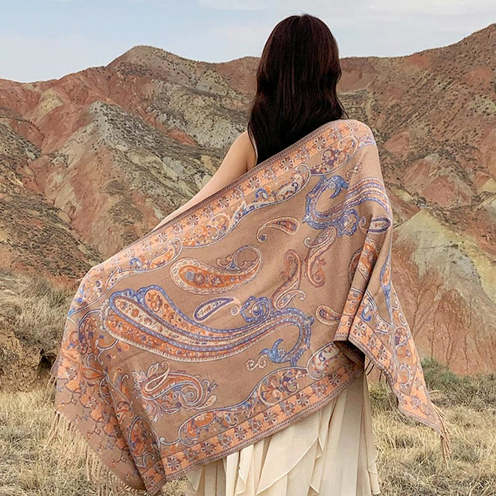 BWOOOH Tibetan Cashew Flower Tassel Shawl Fall Winter Coz