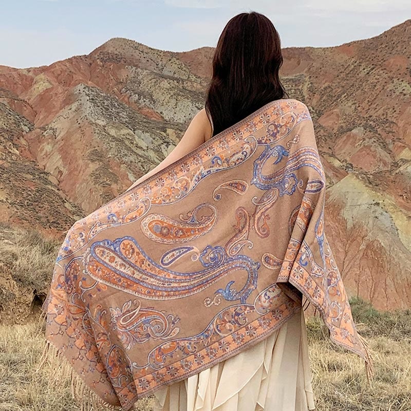 BWOOOH Tibetan Cashew Flower Tassel Shawl Fall Winter Coz