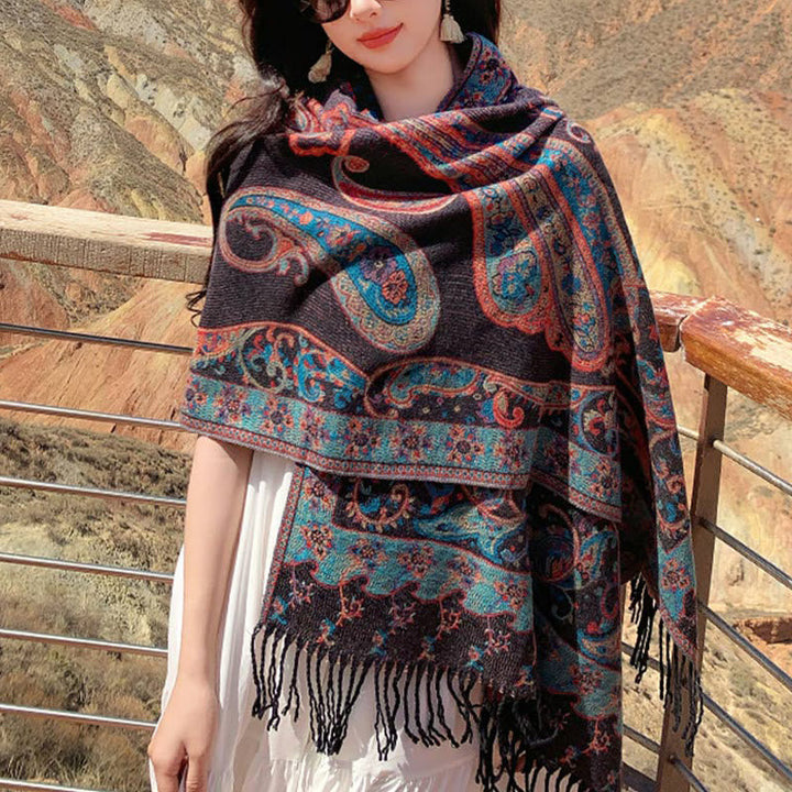 BWOOOH Tibetan Cashew Flower Tassel Shawl Fall Winter Coz