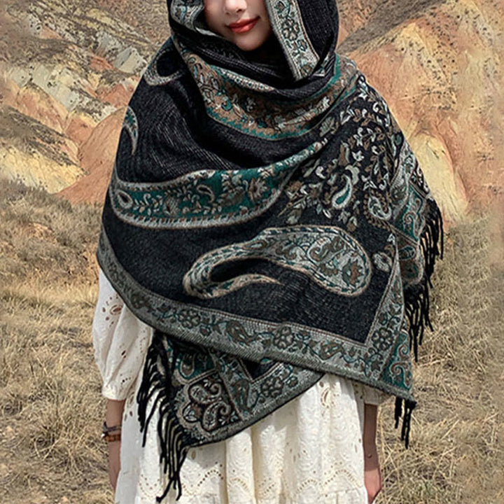 BWOOOH Tibetan Cashew Flower Tassel Shawl Fall Winter Coz