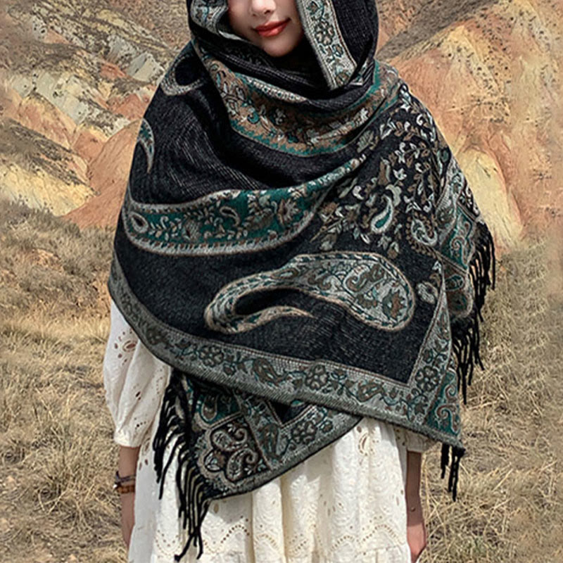 BWOOOH Tibetan Cashew Flower Tassel Shawl Fall Winter Coz