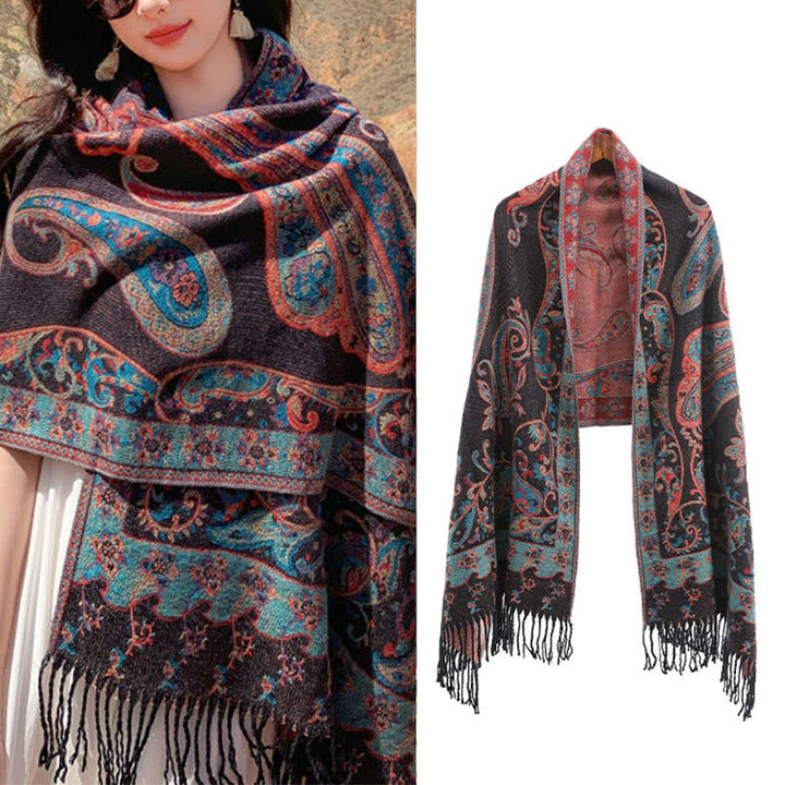 BWOOOH Tibetan Cashew Flower Tassel Shawl Fall Winter Coz
