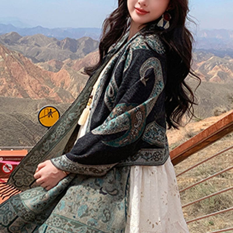 BWOOOH Tibetan Cashew Flower Tassel Shawl Fall Winter Coz
