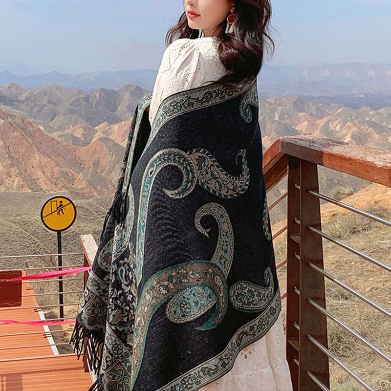 BWOOOH Tibetan Cashew Flower Tassel Shawl Fall Winter Coz