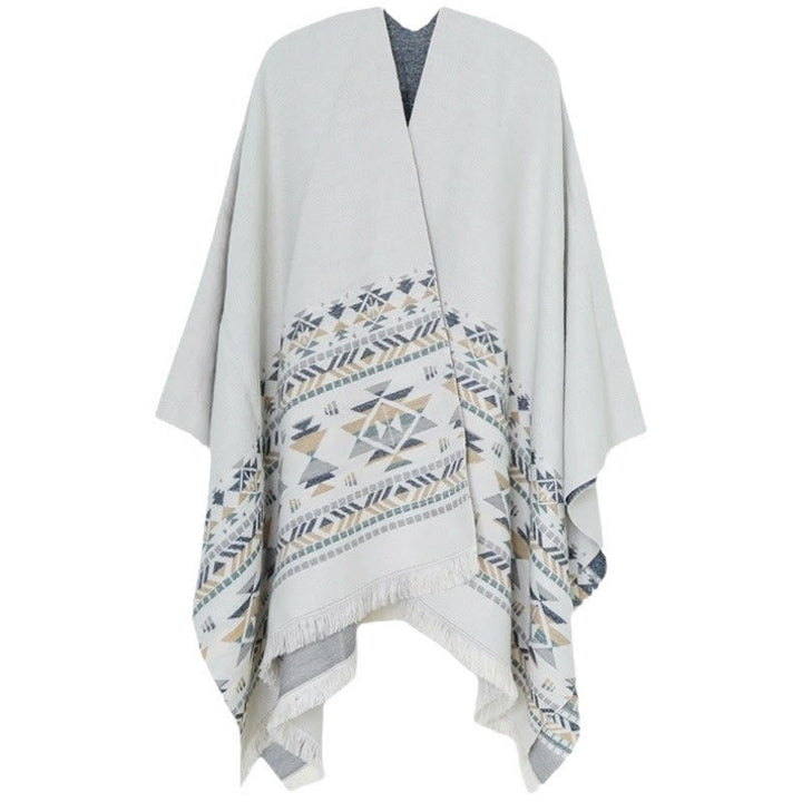 BWOOOH Tibetan Beige Geometric Pattern Tassels Shawl Fall