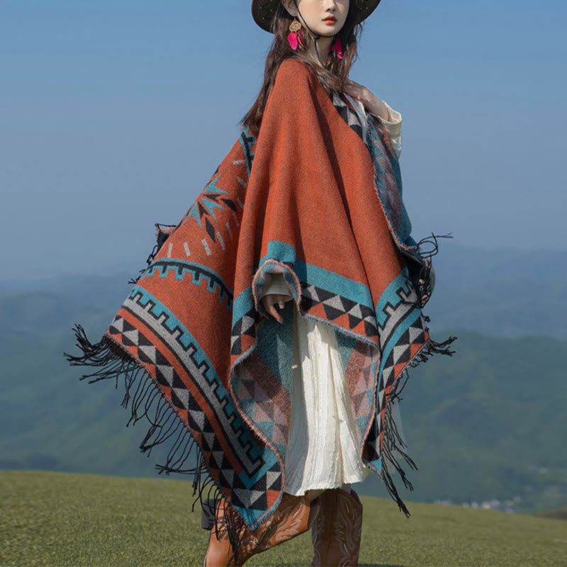 BWOOOH Tibetan Orange Geometric Rhombus Pattern Tassels S