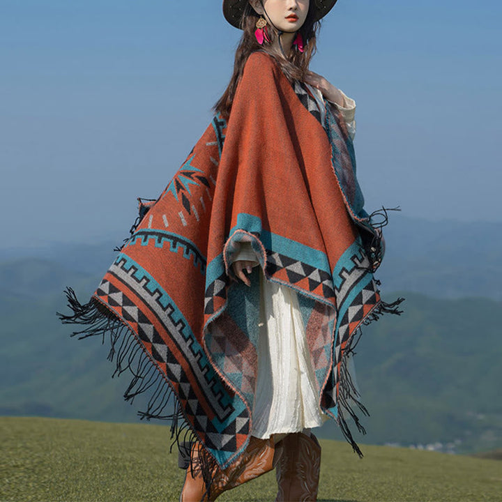 BWOOOH Tibetan Orange Geometric Rhombus Pattern Tassels S