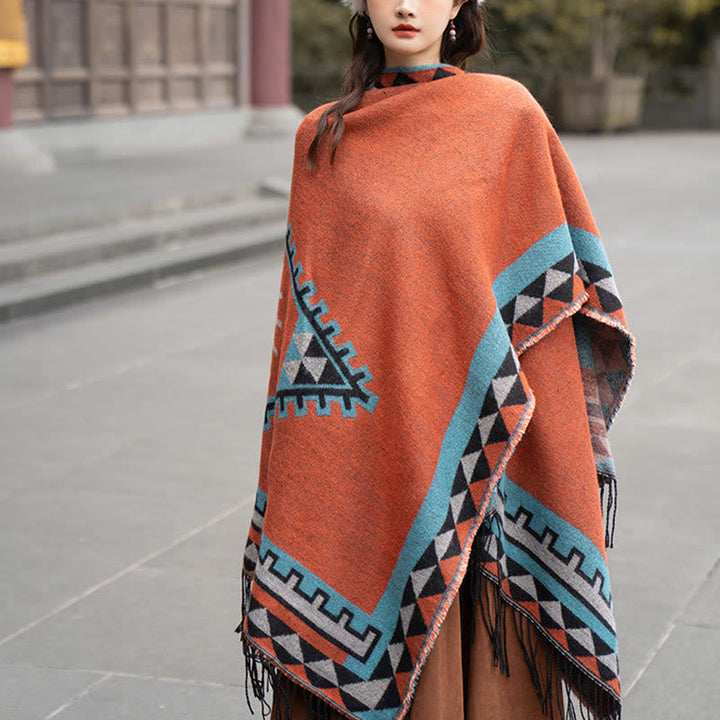BWOOOH Tibetan Orange Geometric Rhombus Pattern Tassels S