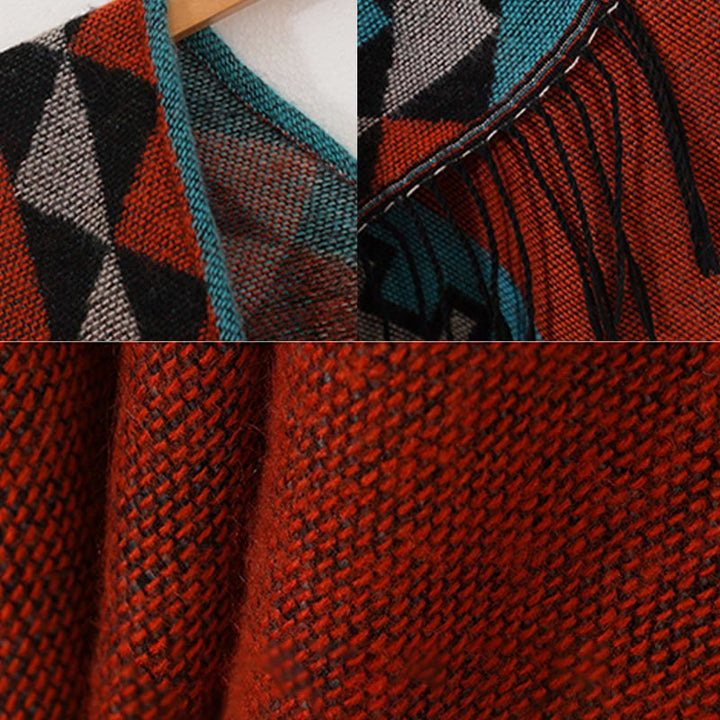 BWOOOH Tibetan Orange Geometric Rhombus Pattern Tassels S