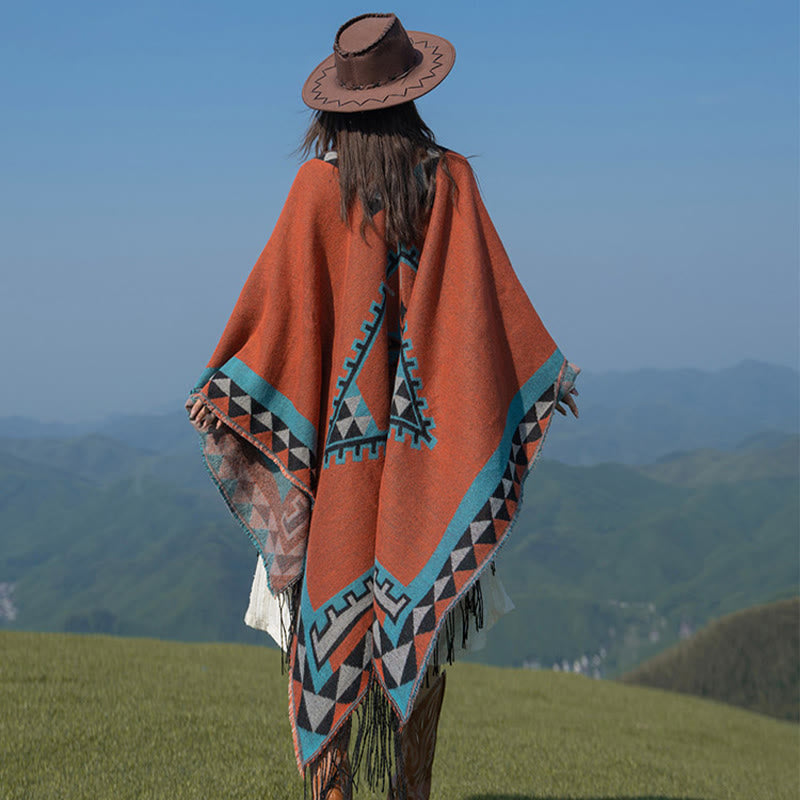 BWOOOH Tibetan Orange Geometric Rhombus Pattern Tassels S
