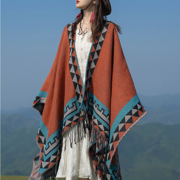 BWOOOH Tibetan Orange Geometric Rhombus Pattern Tassels S