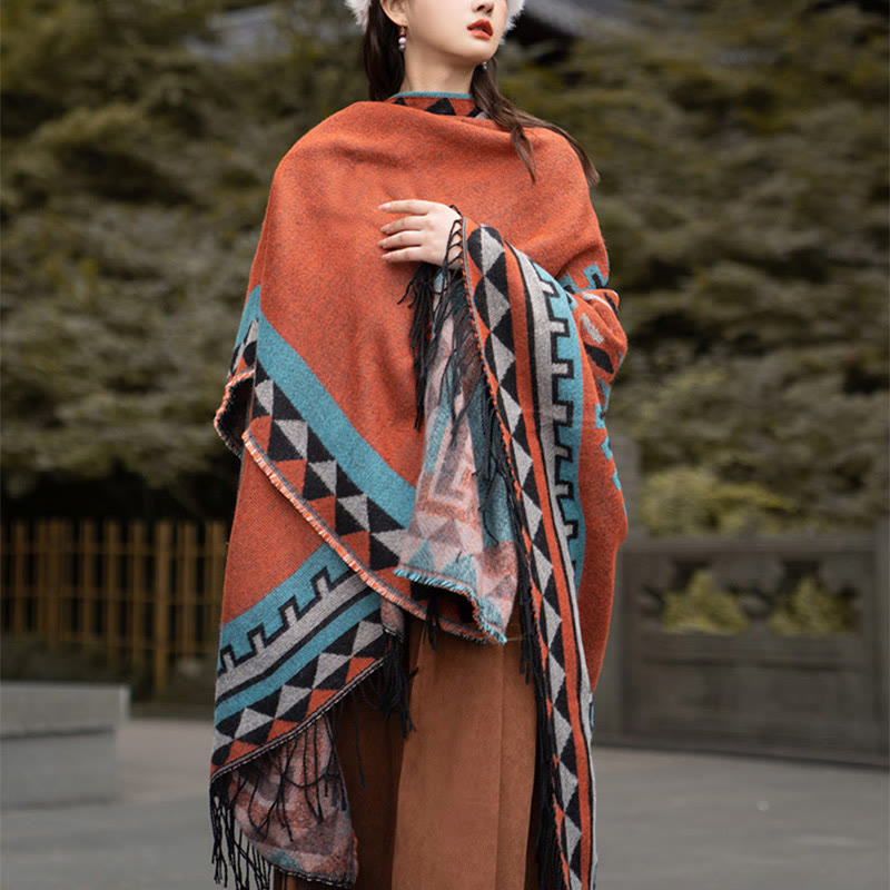 BWOOOH Tibetan Orange Geometric Rhombus Pattern Tassels S