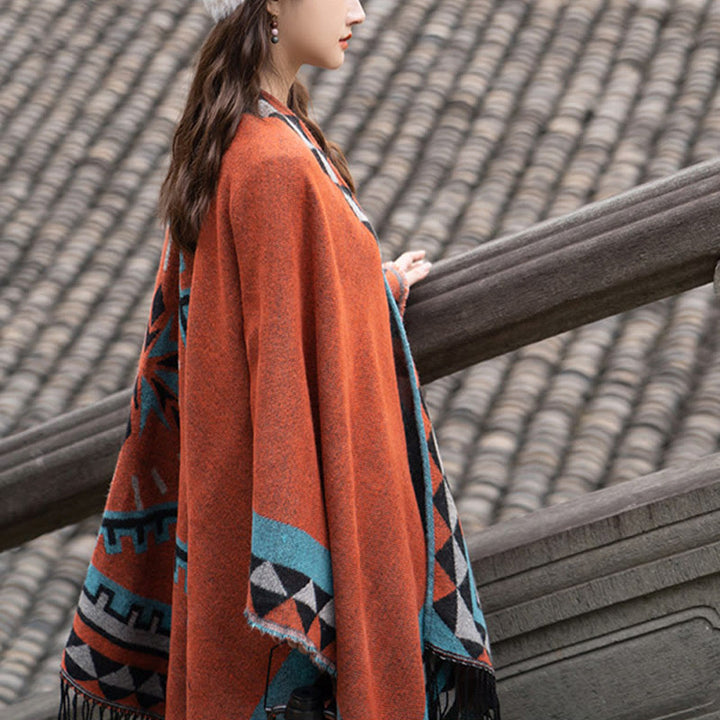 BWOOOH Tibetan Orange Geometric Rhombus Pattern Tassels S