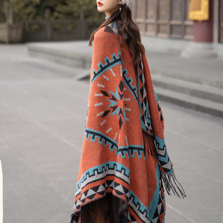 BWOOOH Tibetan Orange Geometric Rhombus Pattern Tassels S