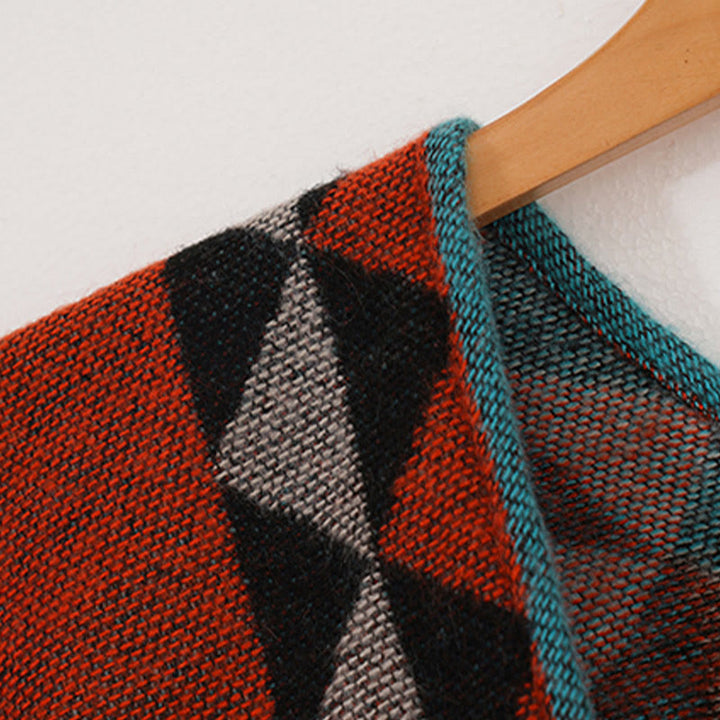 BWOOOH Tibetan Orange Geometric Rhombus Pattern Tassels S
