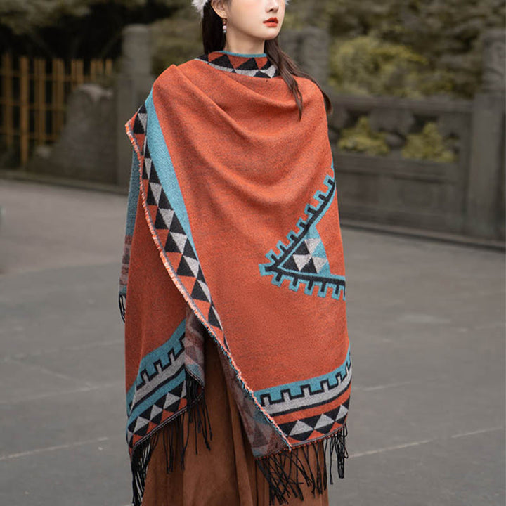 BWOOOH Tibetan Orange Geometric Rhombus Pattern Tassels S