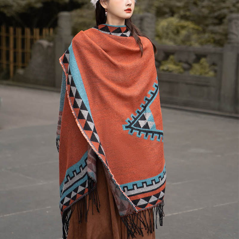 BWOOOH Tibetan Orange Geometric Rhombus Pattern Tassels S