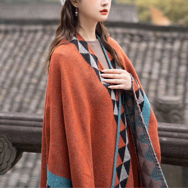 BWOOOH Tibetan Orange Geometric Rhombus Pattern Tassels S