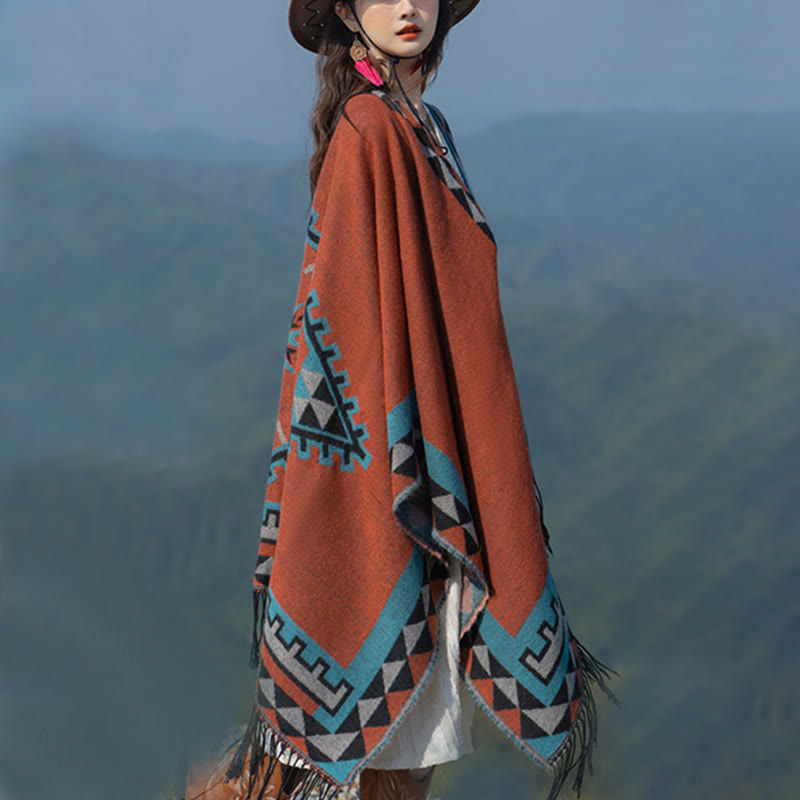 BWOOOH Tibetan Orange Geometric Rhombus Pattern Tassels S