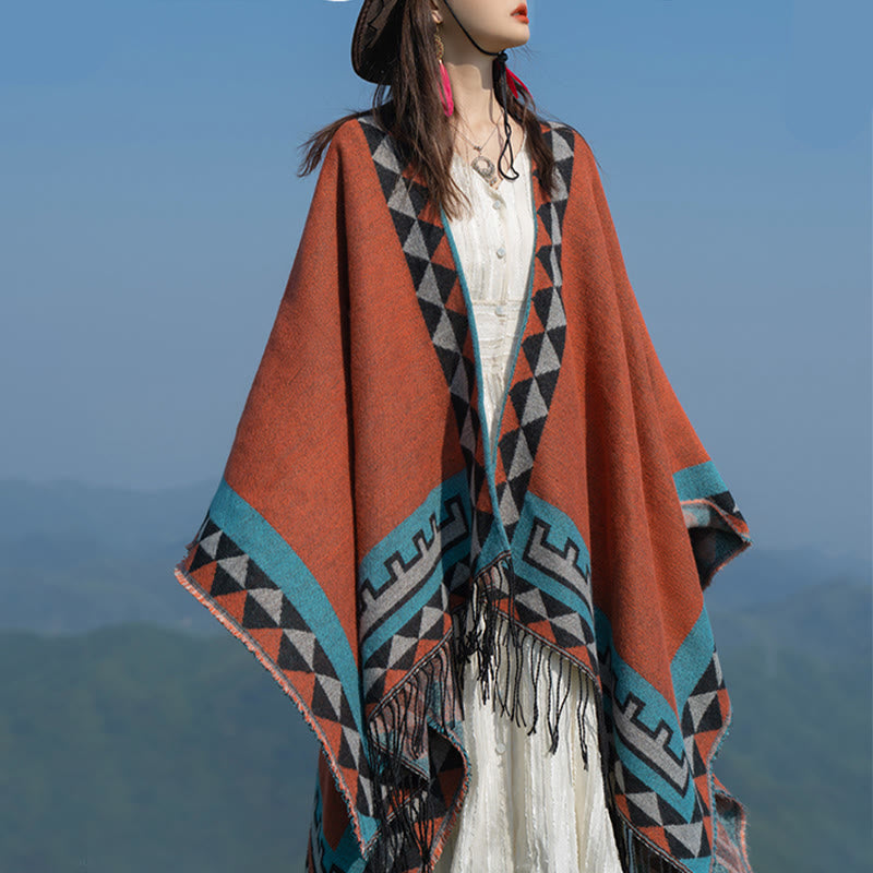 BWOOOH Tibetan Orange Geometric Rhombus Pattern Tassels S