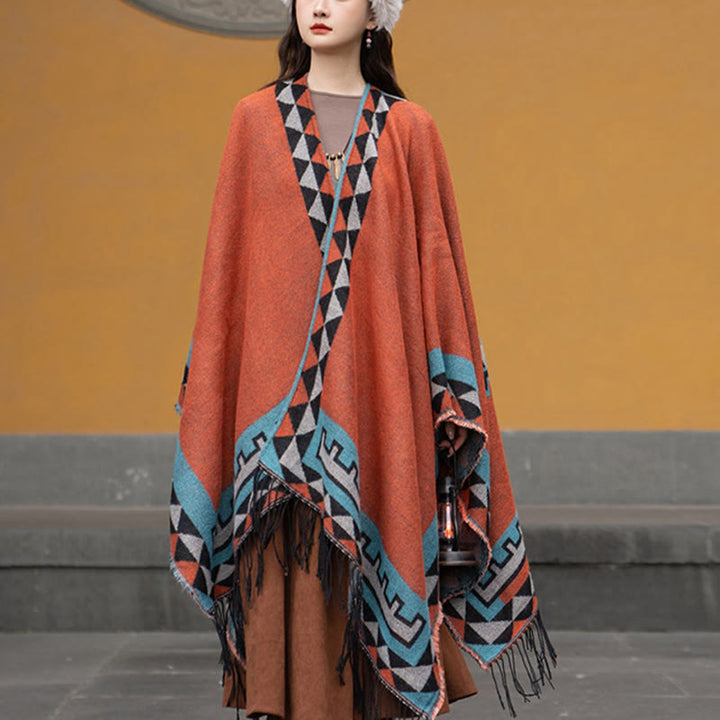 BWOOOH Tibetan Orange Geometric Rhombus Pattern Tassels S