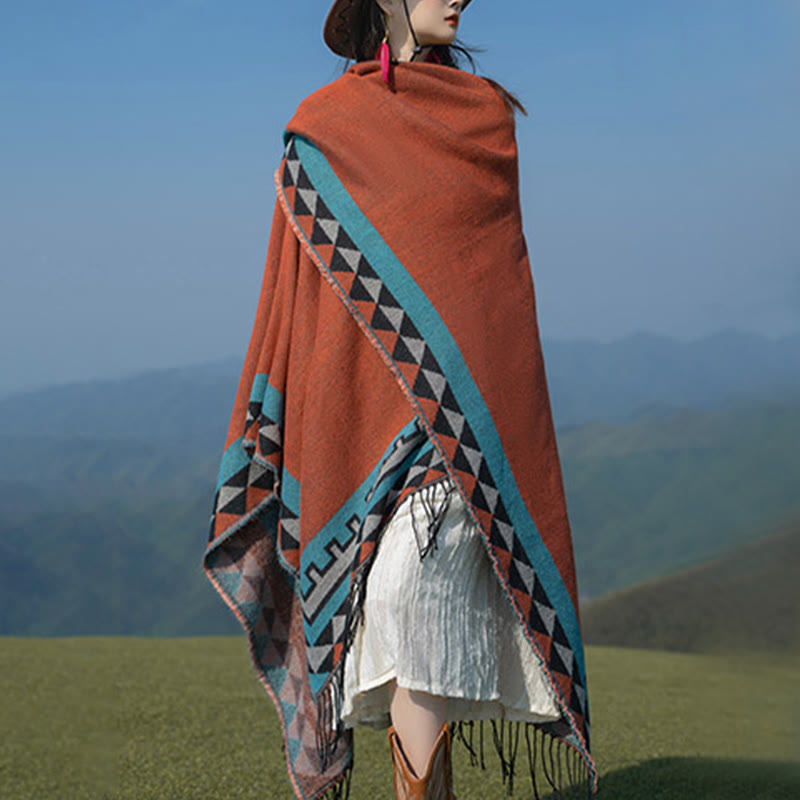 BWOOOH Tibetan Orange Geometric Rhombus Pattern Tassels S