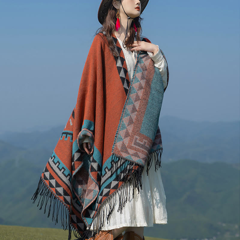 BWOOOH Tibetan Orange Geometric Rhombus Pattern Tassels S