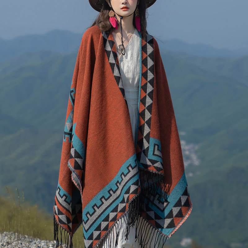 BWOOOH Tibetan Orange Geometric Rhombus Pattern Tassels S