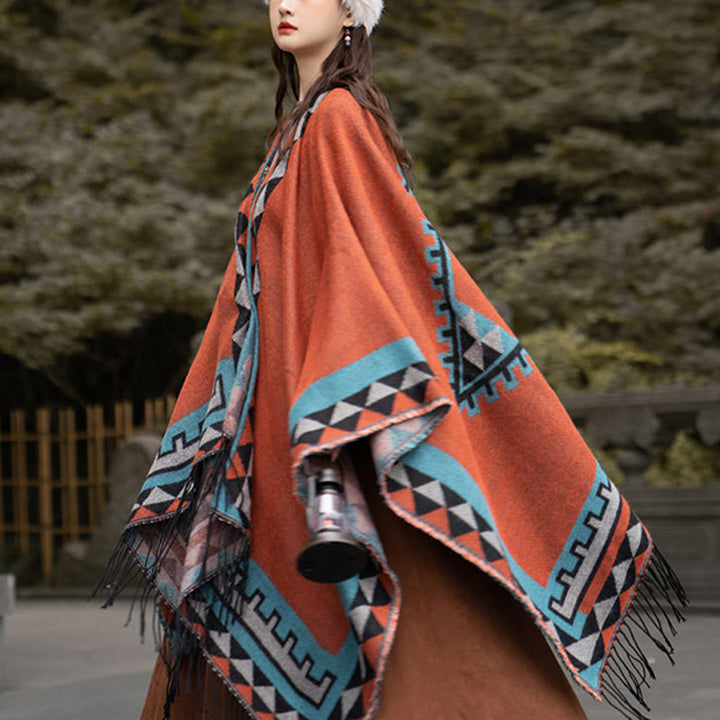 BWOOOH Tibetan Orange Geometric Rhombus Pattern Tassels S
